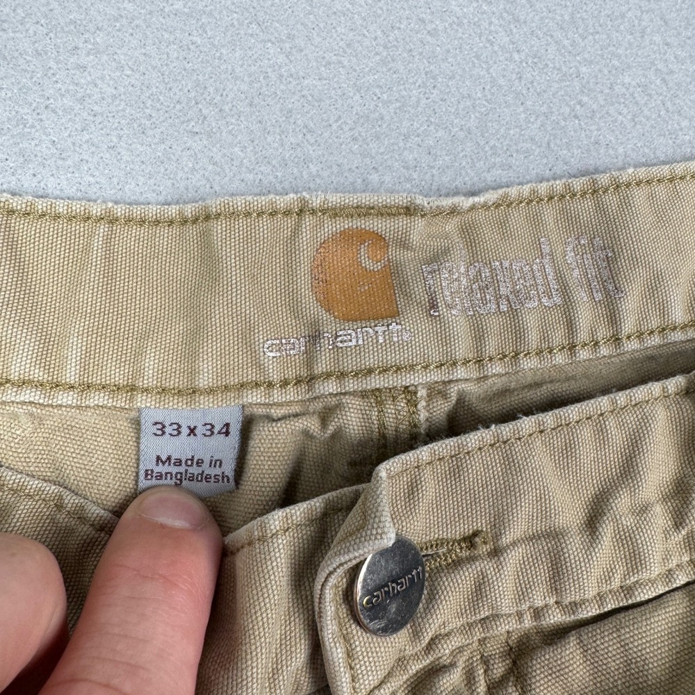 Carhartt Thrashed Relaxed Fit Rugged Flex Rigby Dungaree Tan Pants Mens 33x34 - Picture 2 of 9